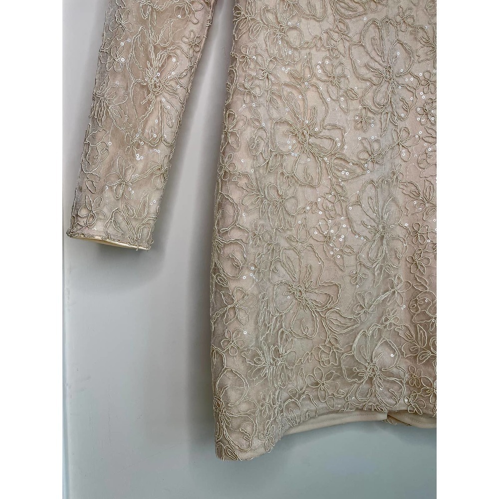 NWT TADASHI SHOJI Plunge Neck Long Sleeve Jacquard Floral Sequin Minidress 6 - Picture 12 of 16